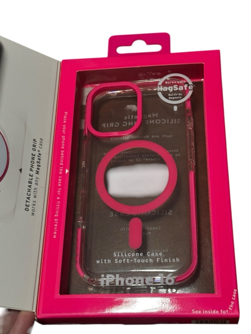 MVMT Clear iPhone 16 Case with Hot Pink Bumper & Detachable MagSafe Grip - Picture 2 of 4